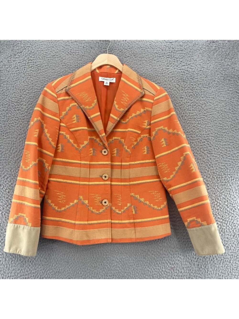 Coldwater Creek Blazer Womens 8P Orange Cotton Tribal Embroidered Shawl Lapel